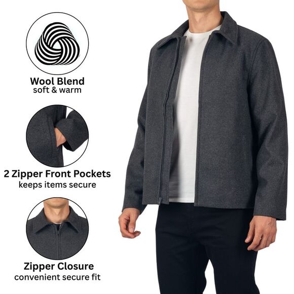 Alpine Swiss Grant Mens 28" Open Bottom Jacket Wool Blend JD Bomber Coat Zipered - Picture 3 of 11